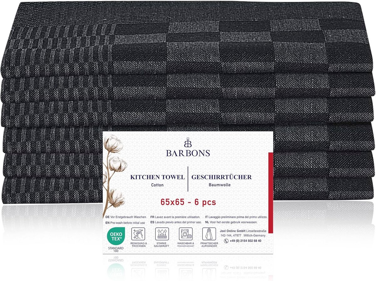 Set van 6 Grote Katoenen Theedoeken 65x65 cm - Zeer Absorberende Keukendoeken