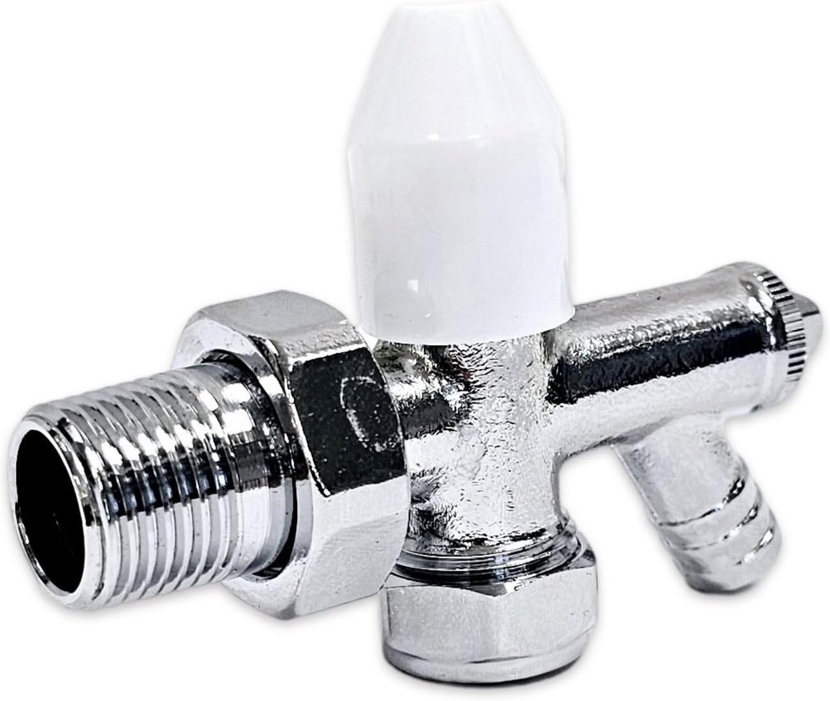 Hoekige Radiatorkraan 15mm x 1/2" met Afvoer - Balansventiel voor Radiator
