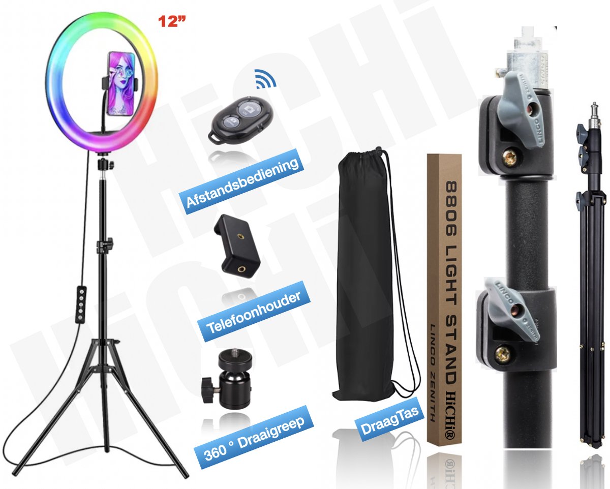 HiCHiCO® Selfie LED Ringlamp met Statief / 12 inch / 2M