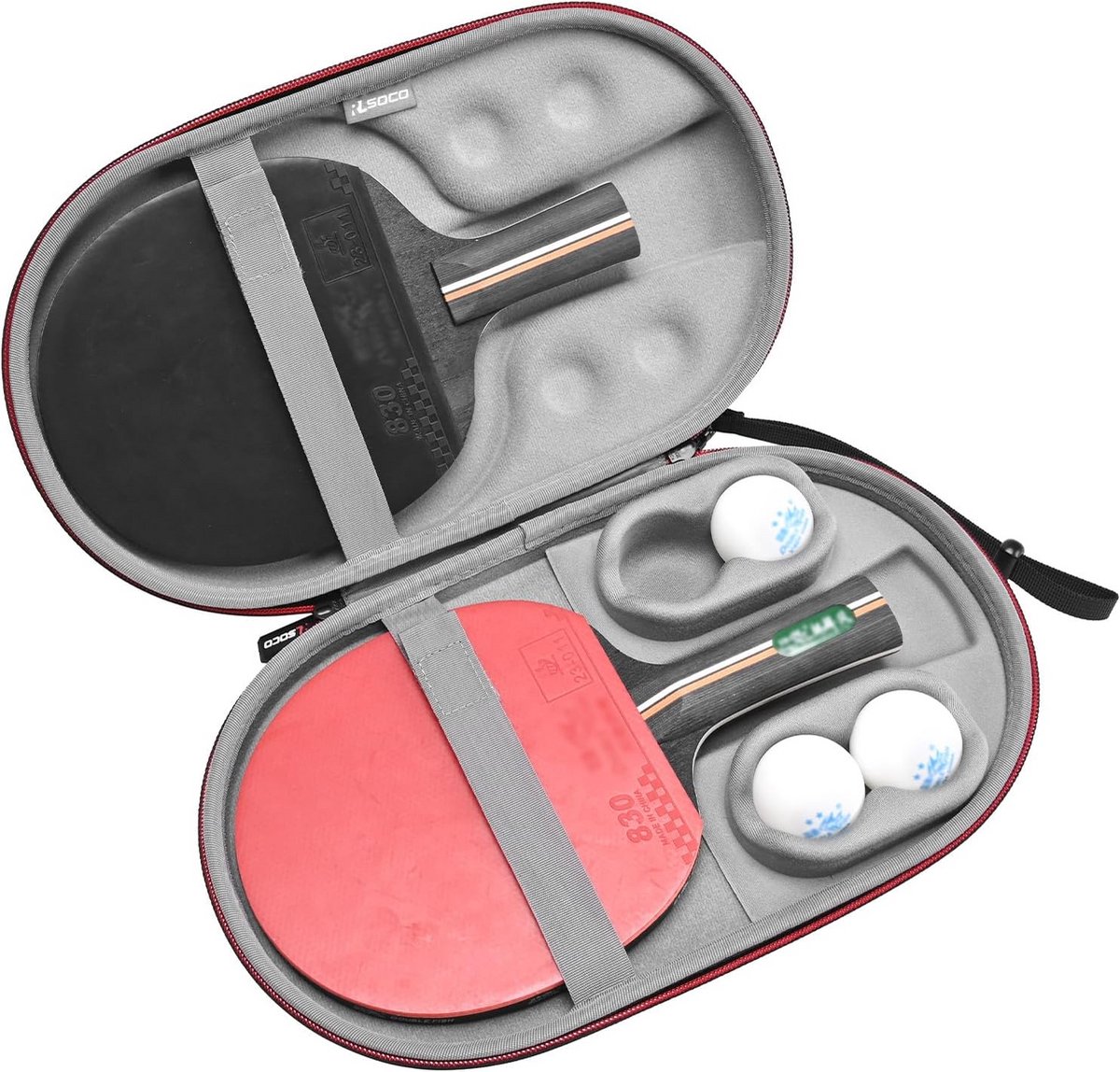 Stevige Tafeltennis Case voor 2 Batjes en 4 Ballen - Zeshoekige Ping Pong Beschermhoes