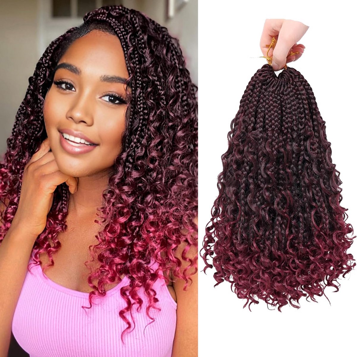 Gehaakt Haar met Krullende Uiteinden 10 Inch, 8 Stuks Vooraf Geluste Vlechthaar