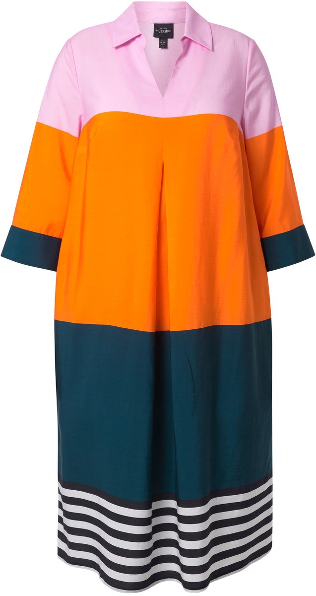 Ulla Popken Dames - Midi-jurk lyocell colorblocking overhemdkraag 3/4-mouwen - Diepgroen - Maat 50+