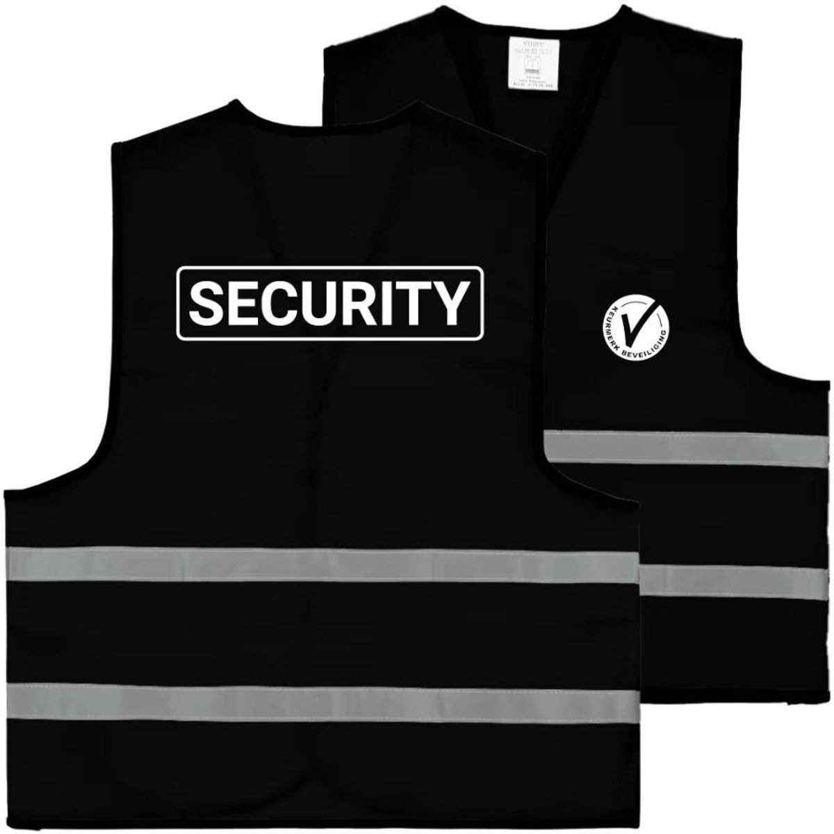 Security hesje zwart met V-logo | voor- en achterkant bedrukt