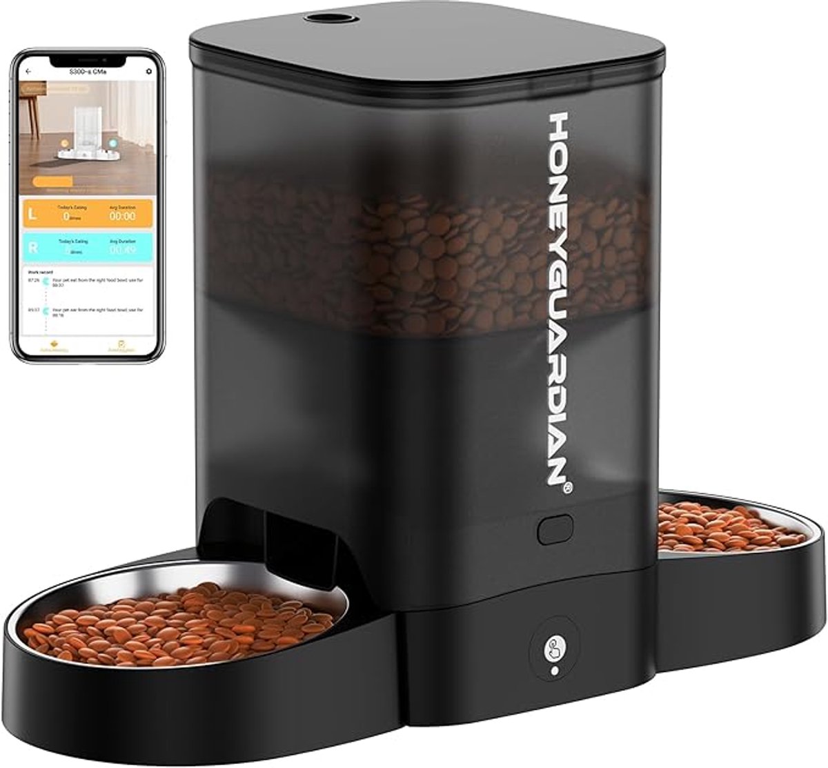 LeeuwenChoice® Automatische Kattenvoeder - Voederautomaat - Met App Besturing - Bewegingsdetactie - Voeding Op Afstand - Met 2 Bakken - Voor 2 Katten/Honden