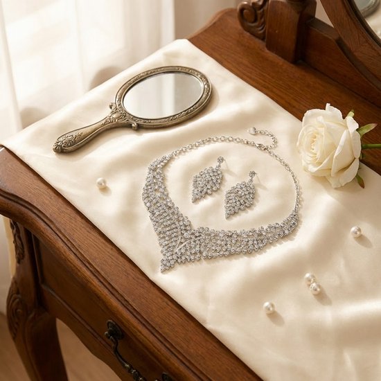 Collier argenté pour femme – ensemble de bijoux avec boucles d'oreilles