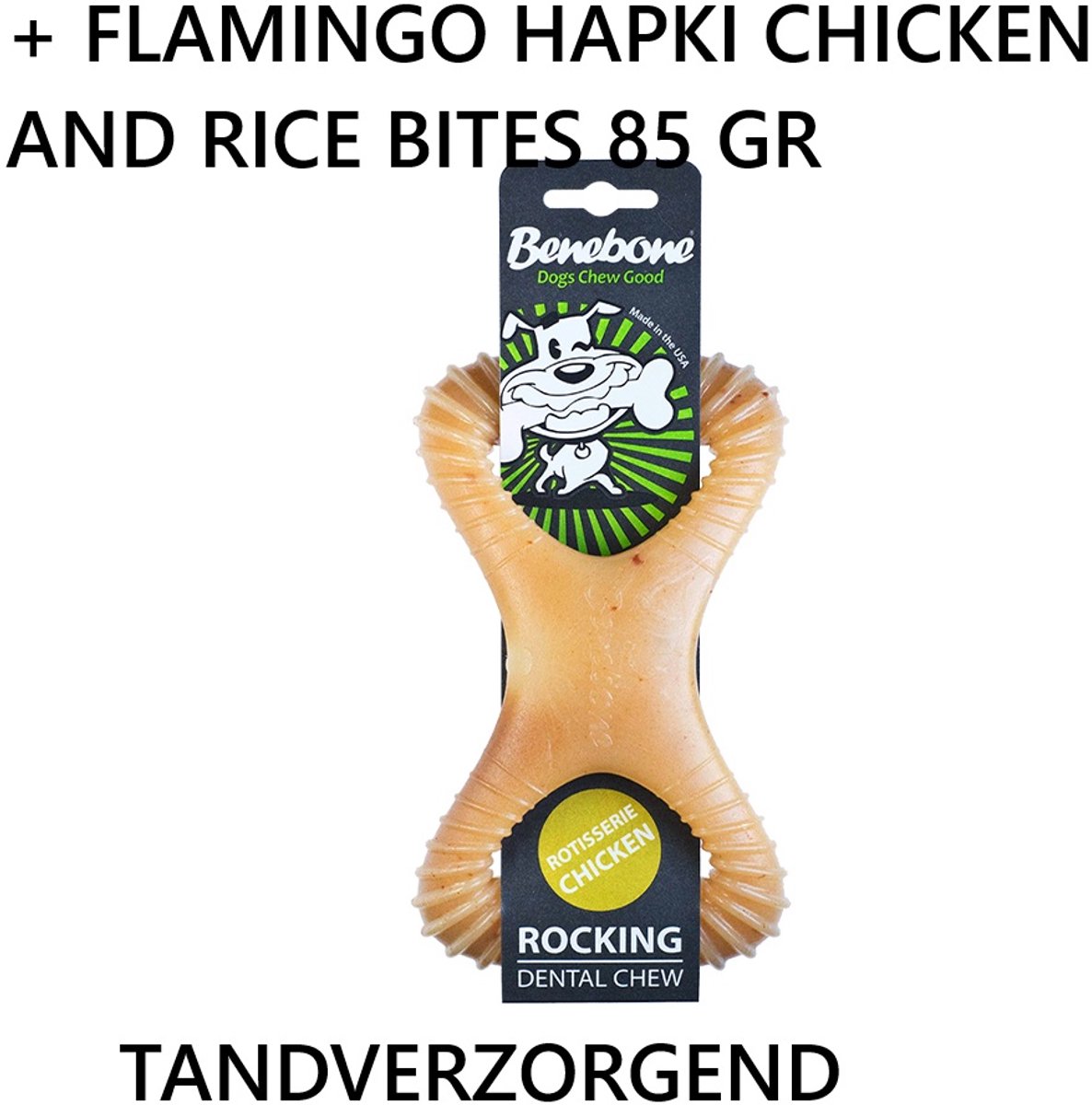shewbone Small - kippensmaak - kauwspeelgoed voor honden - tandverzorgend - ** + ** FLAMINGO HAPKI CHICKEN AND RICE BITES 85 GR