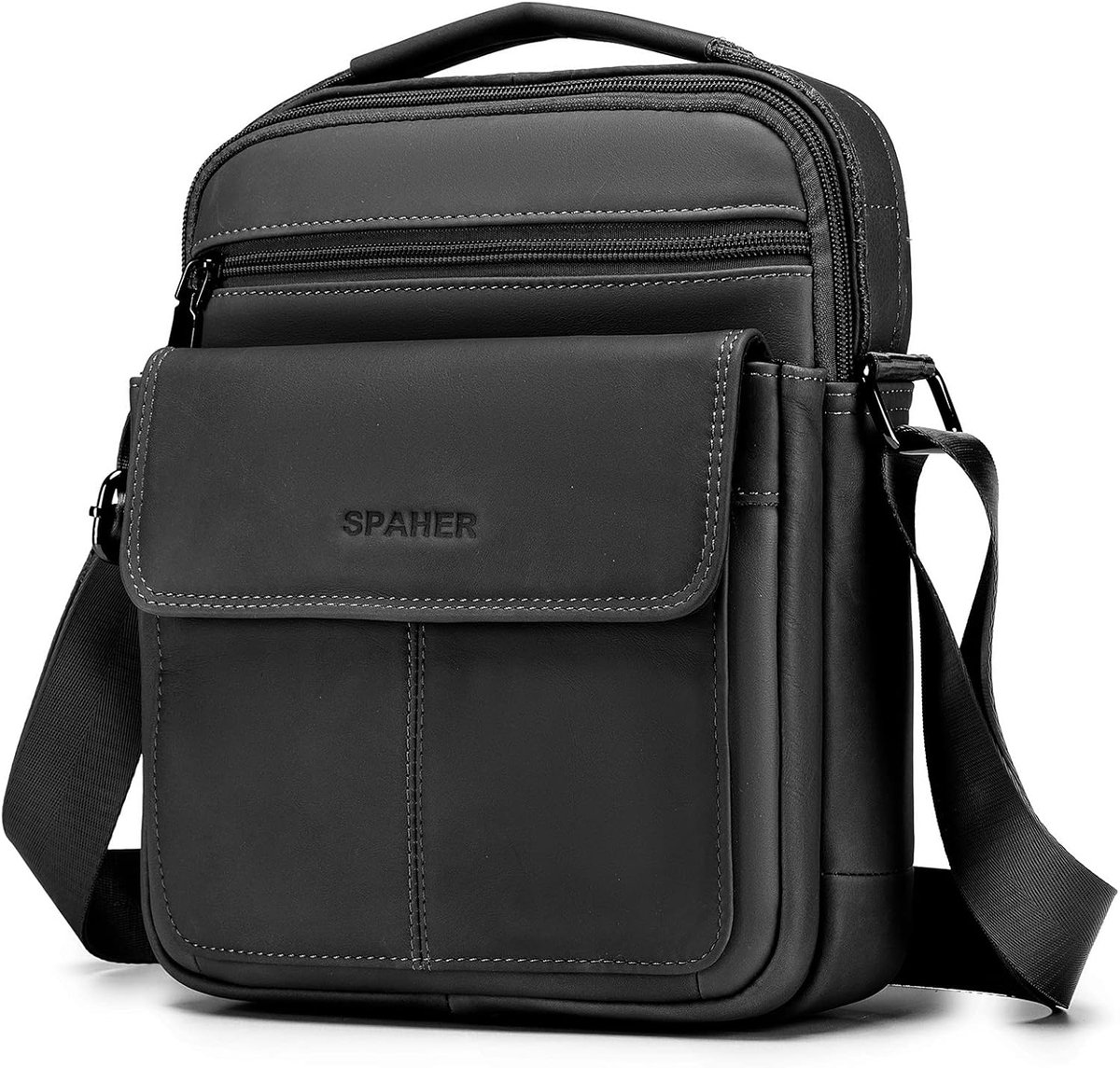 HJUGHPN Borsttas voor Mannen Messenger Bag Lederen