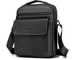 SPAHER Grote Leren Schoudertas Leer Heren Lederen Tas Handtas Zakelijk Messenger Crossbody Casual Sling Bag Documententas met Handgreep en Verstelbare Riem Groot Formaat Merk: SPAHER