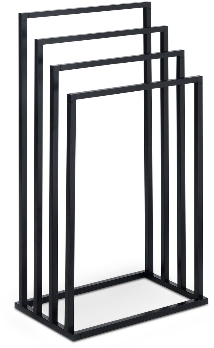 Handdoekrek SENZA vrijstaand, zwart - modern handdoekrek met 4 stangen, gepoedercoat metalen frame, handdoekrek voor badkamer & gastenkamer