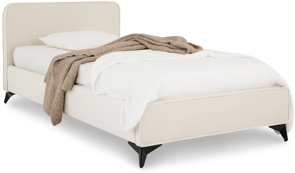 IDIMEX Gestoffeerd bed LAVORO 90x200 cm met lattenbodem & fluweel – crèmewit