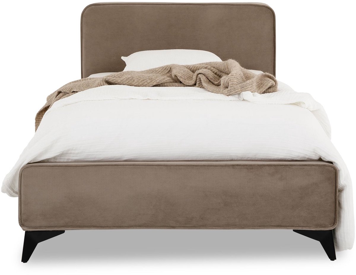 IDIMEX Gestoffeerd bed LAVORO 90x200 cm met lattenbodem & fluweel – greige bruin