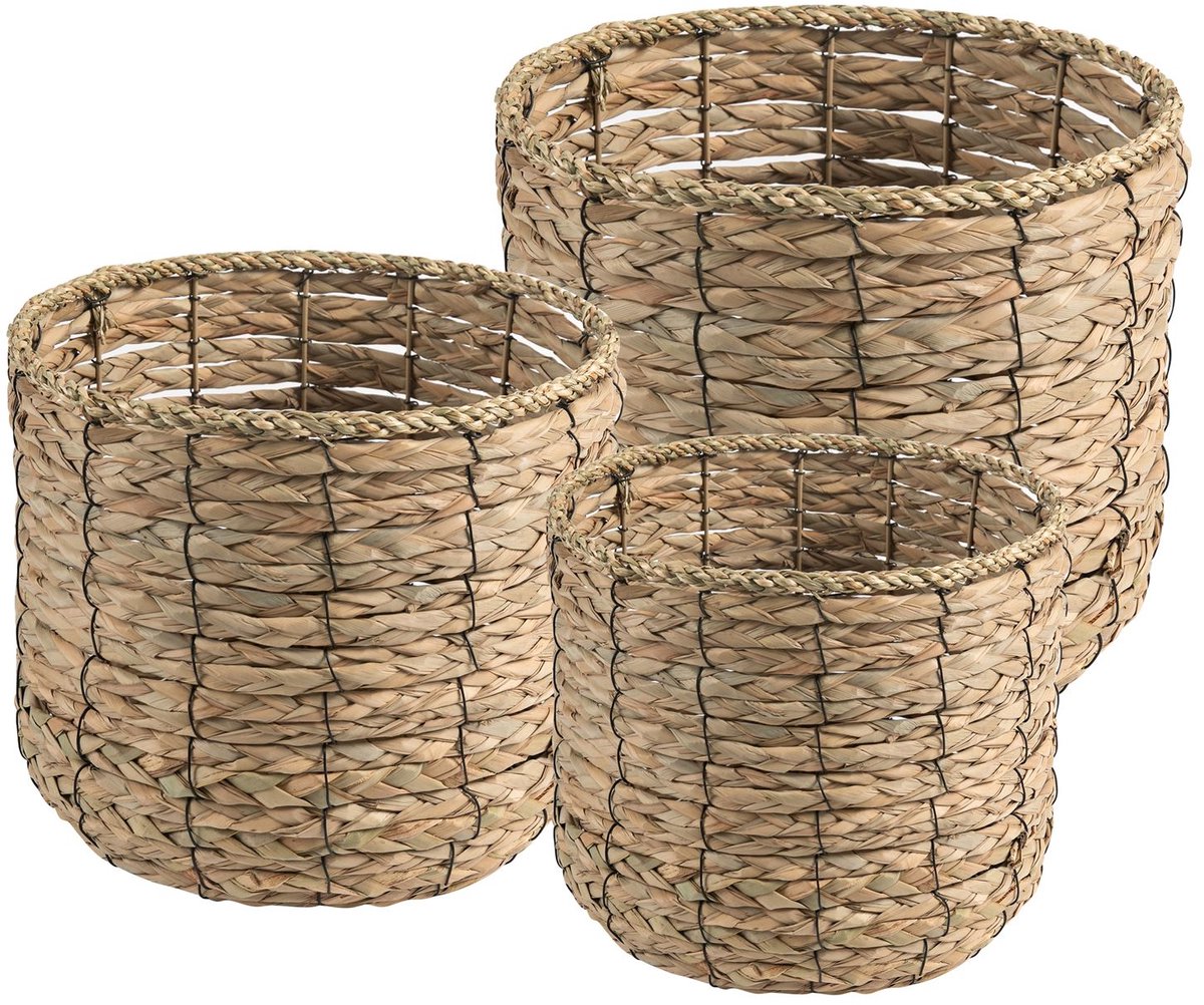 Zeegrasmand CEBU Set van drie maten - Natuurlijke kleuren Robuuste opbergmand Plantenmand Bloempot Decoratieve mand Badkamermand Zeegras decoratie - hoofdafbeelding