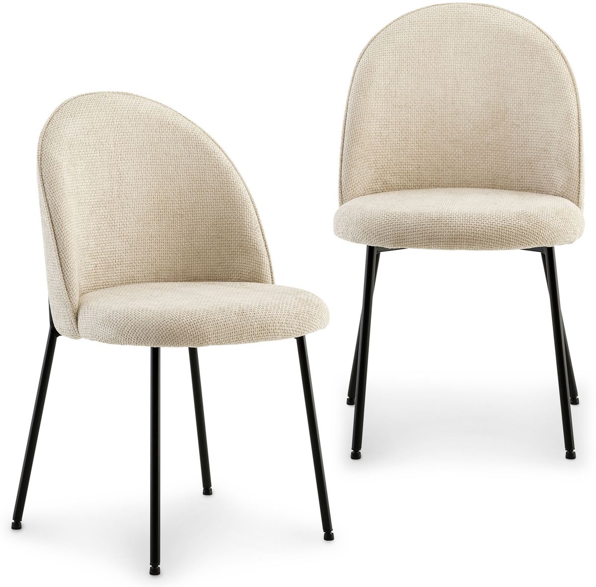 Eetkamerstoelen CASSIE set van 2 wit - met zwart metalen frame, stoffen bekleding crème, eetkamer, keukenstoel, modern gestoffeerde stoel gezellig - hoofdfoto set van 2