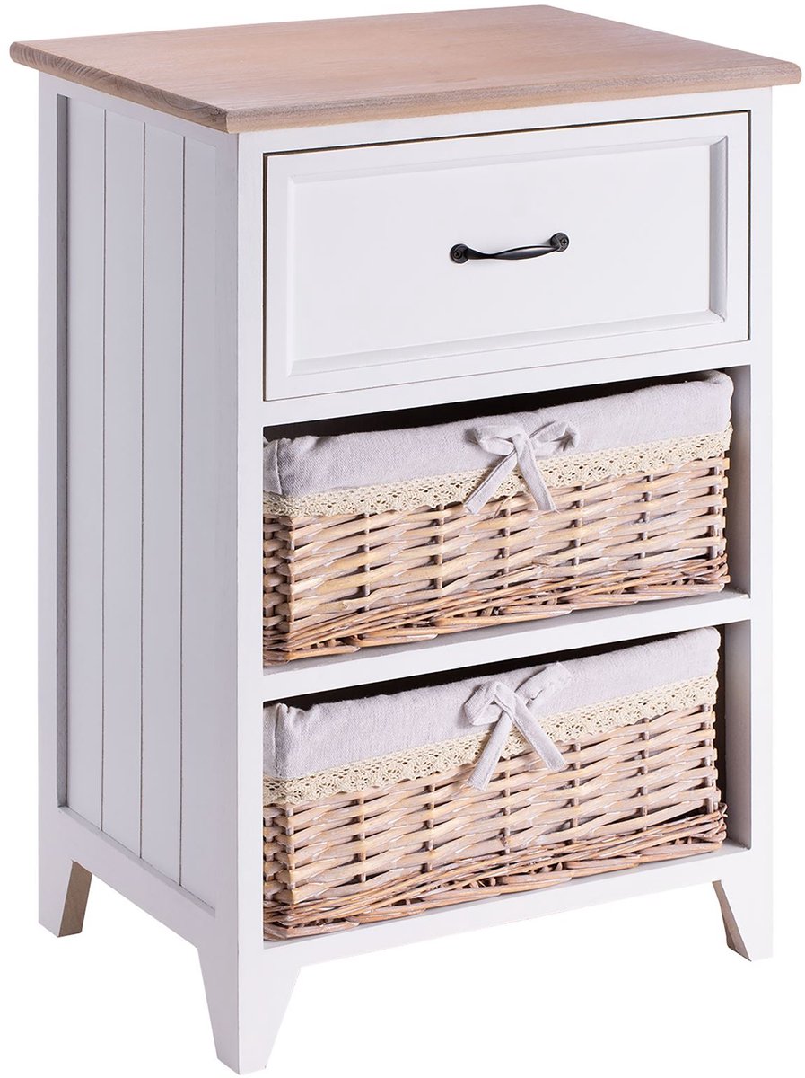 IDIMEX Nachtkastje PROVENCE met 1 lade en 2 manden, wit