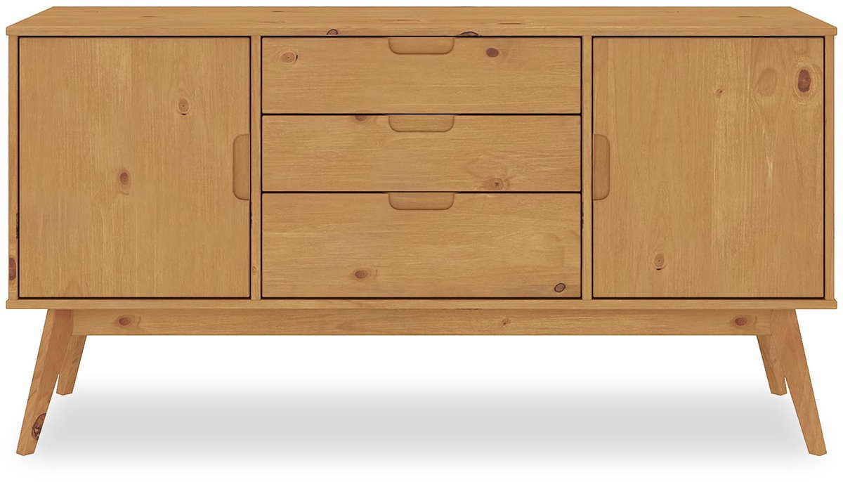 IDIMEX Sideboard TIVOLI, van massief hout met 2 deuren en 3 lades - eiken afwerking bruin