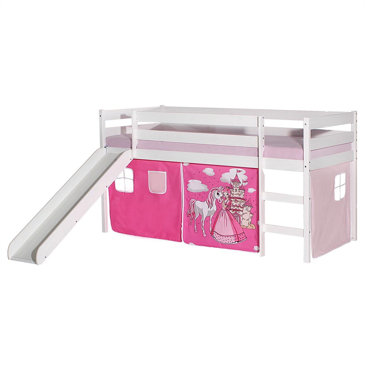 Schuifbed BENNY wit met gordijn PRINCESS