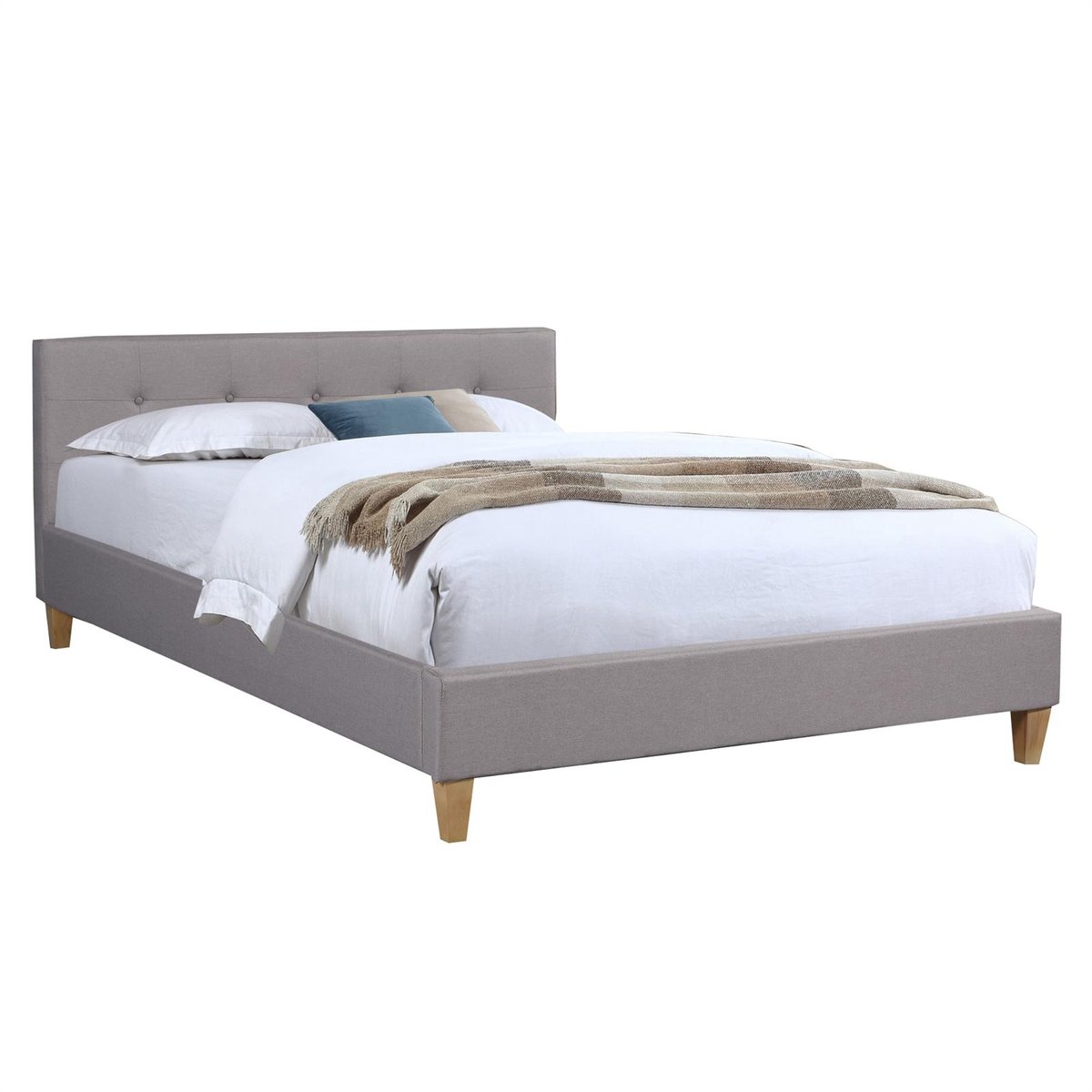 Gestoffeerd bed ADELE bed met stof in grijs 140x200 cm tweepersoonsbed jeugdbed inclusief lattenbodem, stoffen bekleding - hoofdfoto