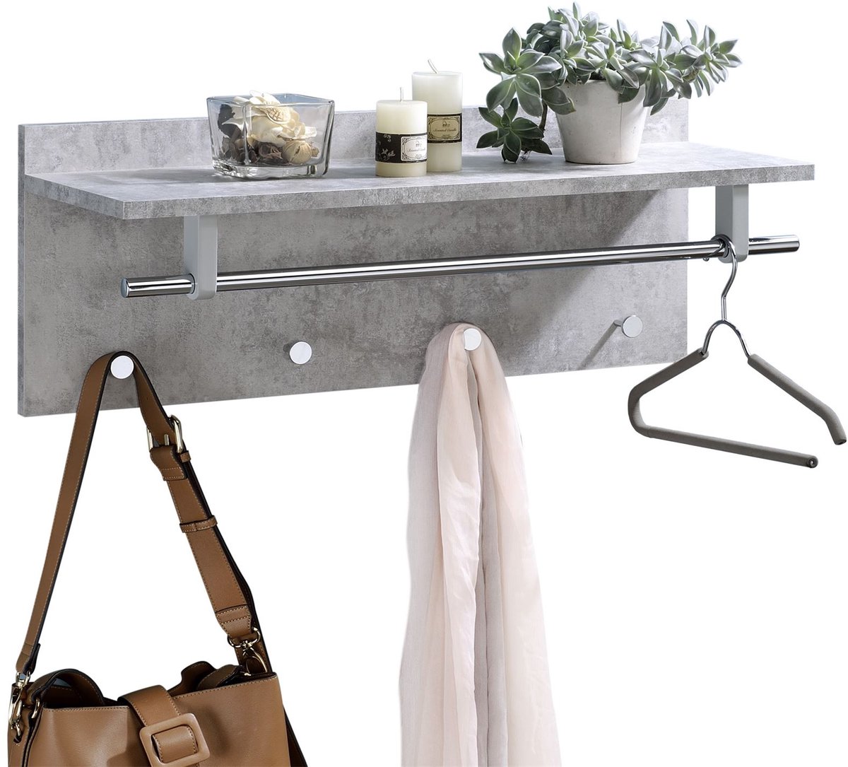 IDIMEX Wandkapstok ULF in betonlook / chroom grijs