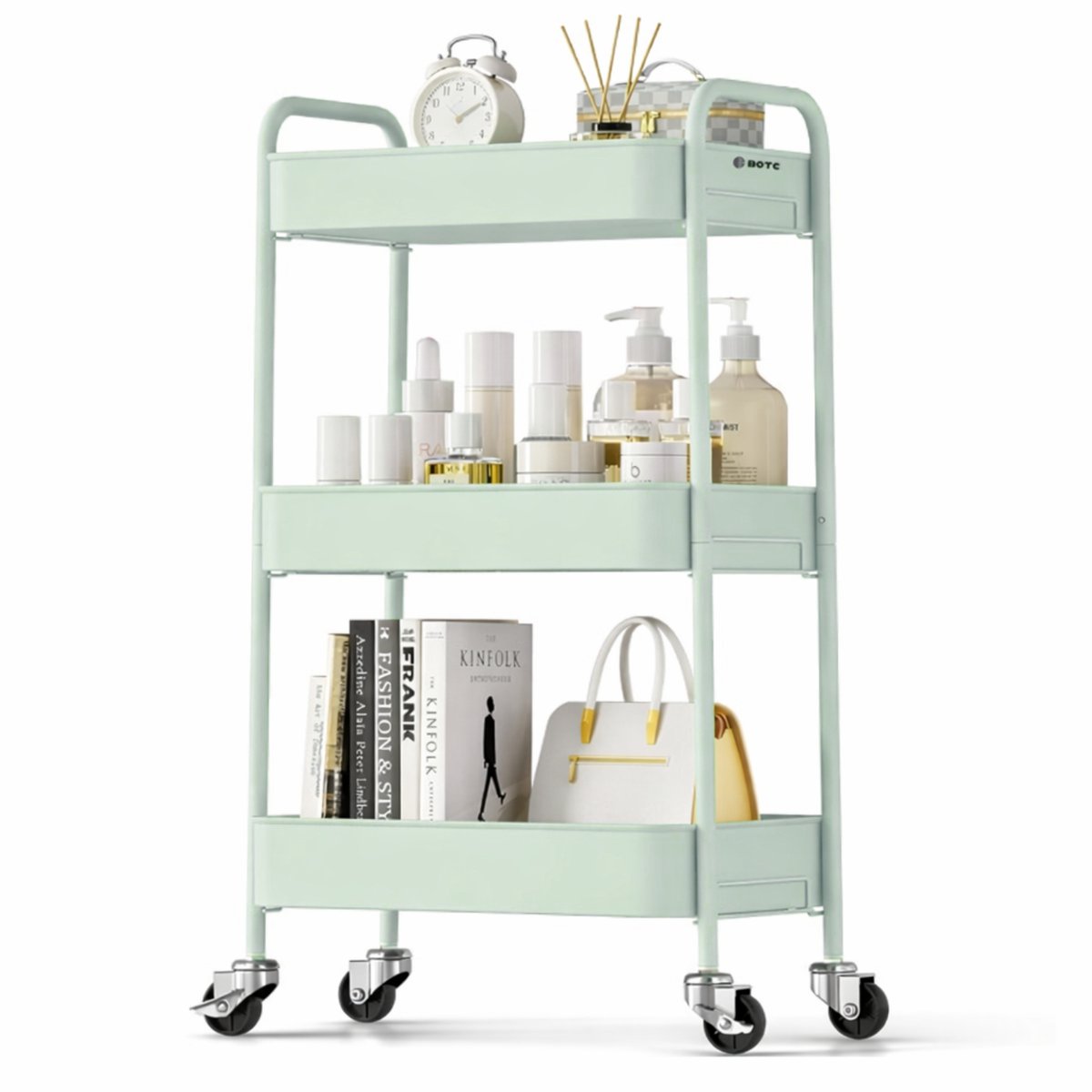 Bol.com BOTC Keukentrolley op wieltjes - Metalen serveerwagen - keukentrolley - 3 lagen - Groen aanbieding