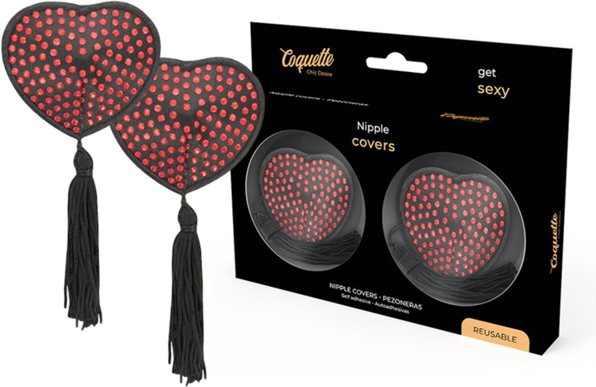 COQUETTE ACCESSORIES | Coquette Chic Desire Nipple Covers Heart Black / Red | Kinky | Bondage | Fetish | BDSM | Erotic Accessories for Woman