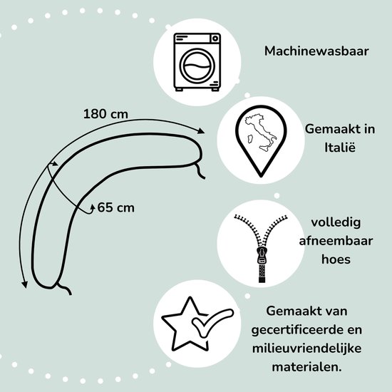 BabyMonkey® Voedingskussen - Zwangerschapskussen - Zijslaapkussen - Lichtblauw - incl. afneembare hoes - volledig wasbaar - 100% Made in Italy - duurzame productie - hoogste kwaliteit van BabyMonkey® — afbeelding 3