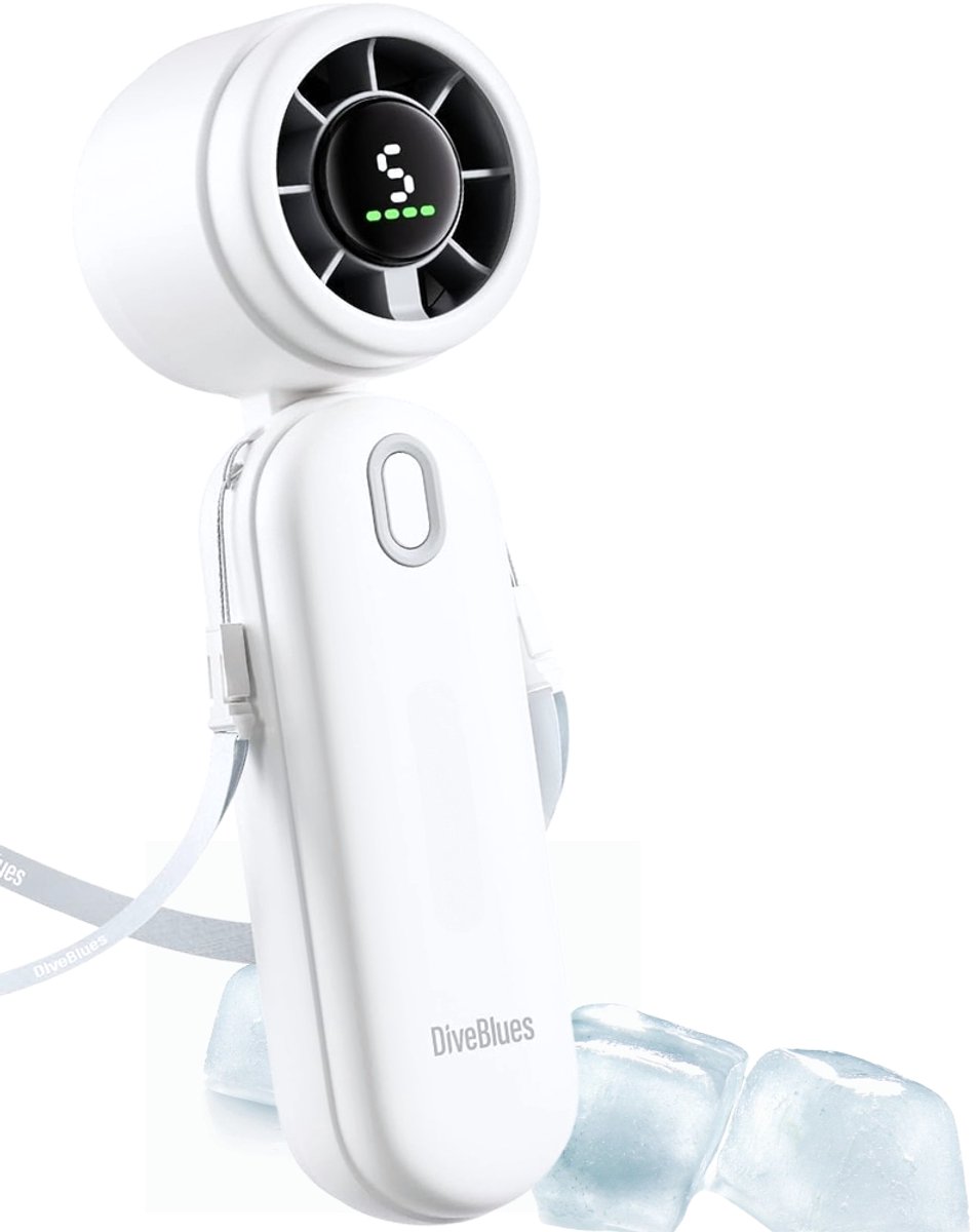 Diveblues® Handventilator Oplaadbaar - High Speed – Draagbare Ventilator - Tot 10 uur gebruiksduur – Compact, stijlvol en oplaadbaar