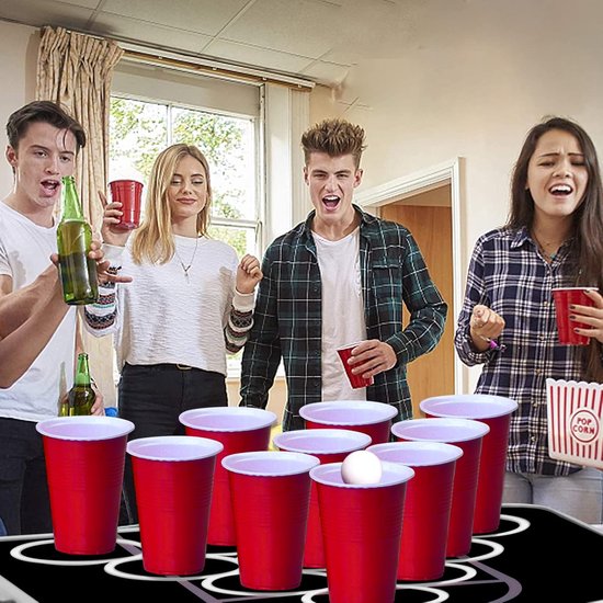 240x60x70cm Beerpong Tafels van Aluminium in Hoogte Verstelbaar, Campingtafel met 50 Rode Bekers + 50 Blauwe Bekers + 5 Witte Ballen, Inklapbare Bierpong Feesttafel voor Drinkspellen/Kaartspel, NAIZY van Merkloos — afbeelding 4