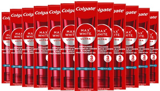 Lot de 12 tubes de dentifrice Colgate Max White Ultra.