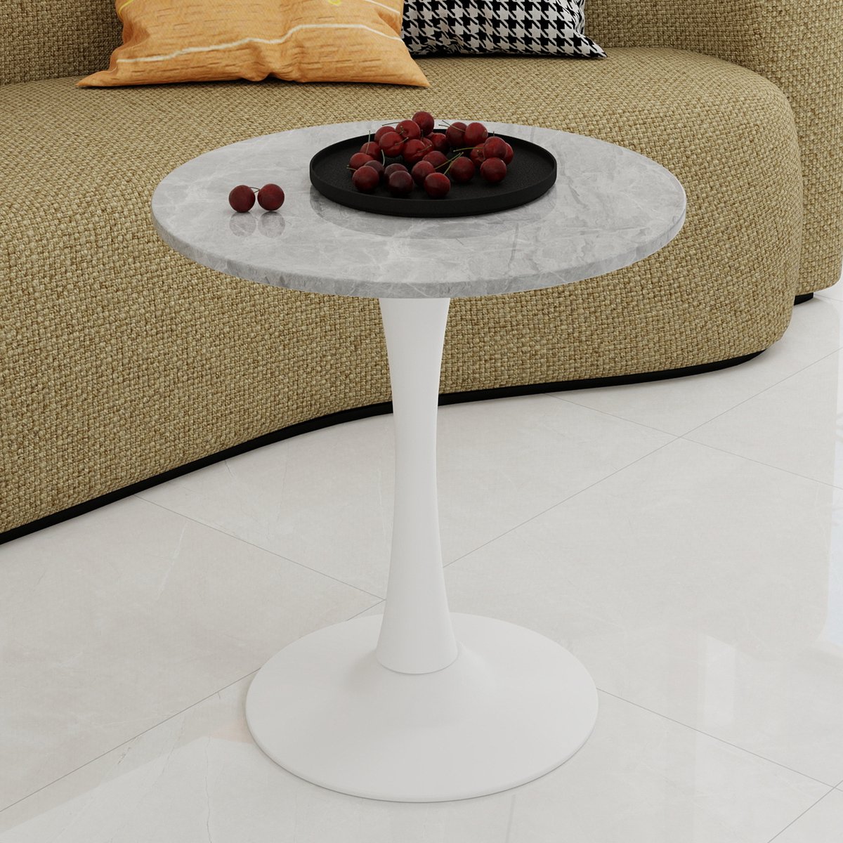 STILVORA Salontafel - Ronde Kunstmarmeren Tafel Met Hoge Poten - Voor Woonkamer Eethoek En Loungehoek - Kunstmarmer - 70 Cm - Grijs;Wit