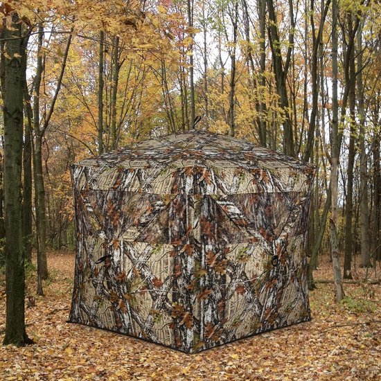 KOMFOTTEU Draagbare jachthut, camouflage jachtgordijn voor 4 personen met geluiddichte ramen 360°, veiligheidspanelen, draagtas, opvouwbare tent voor de jacht op herten en kalkoenen van Merkloos — afbeelding 2