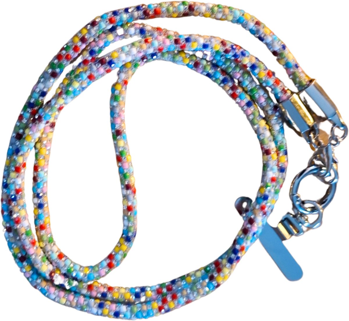 TWOA - telefoonsierraad - telefoonketting vrolijk gekleurde kralen - telefoonkoord in polyester vezel met zilveraccenten