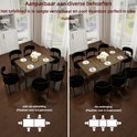 Eettafel met walnoothouten blad, aangepast aan diverse behoeften, in lengte verstelbaar van 4-6 naar 6-8 personen.