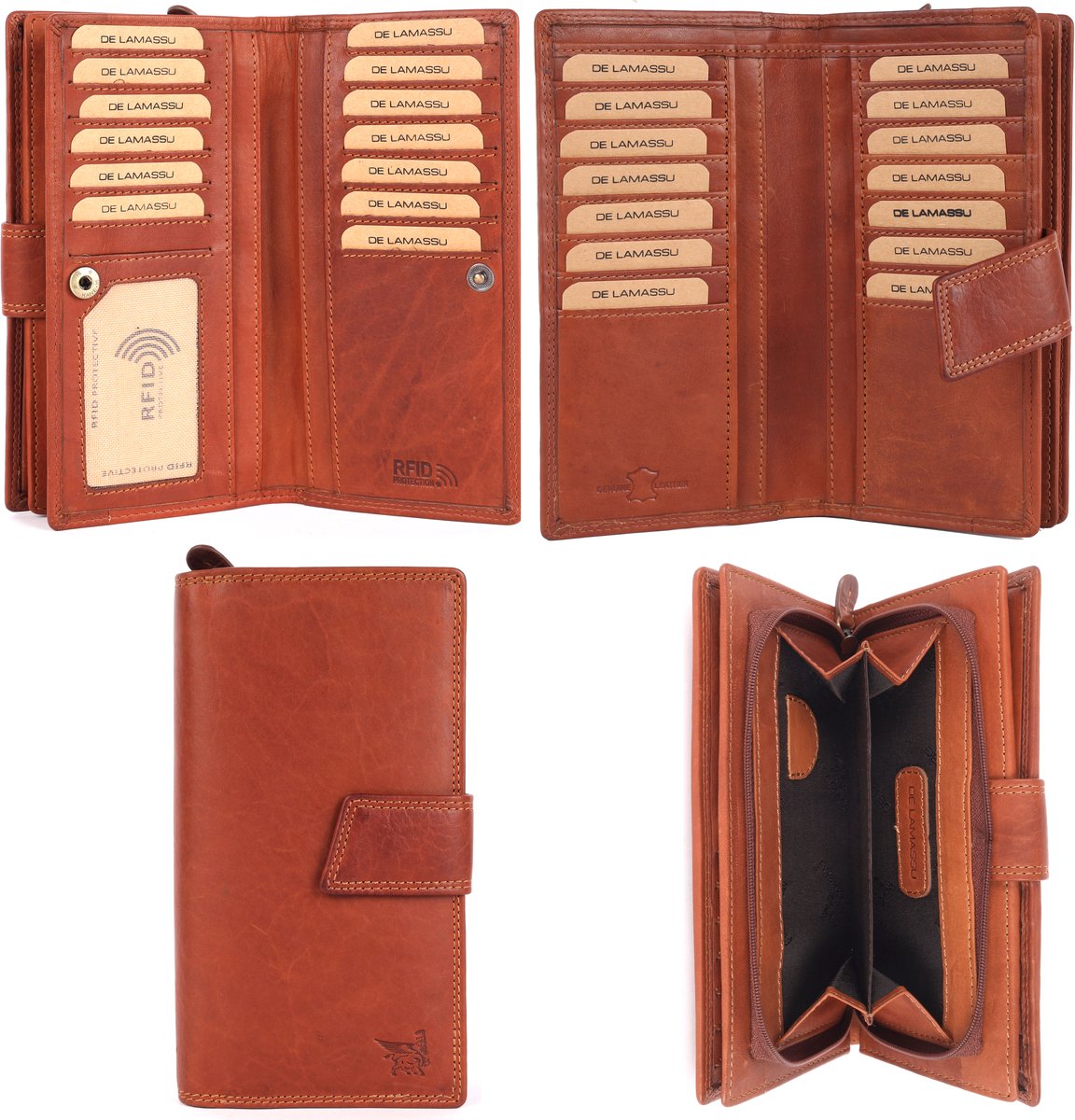 DE LAMASSU® (Amara) Leren Dames Portemonnee – Echt Leer – 27 Pasjes – RFID-bescherming – Ruim & Elegant – Luxe Geschenkverpakking