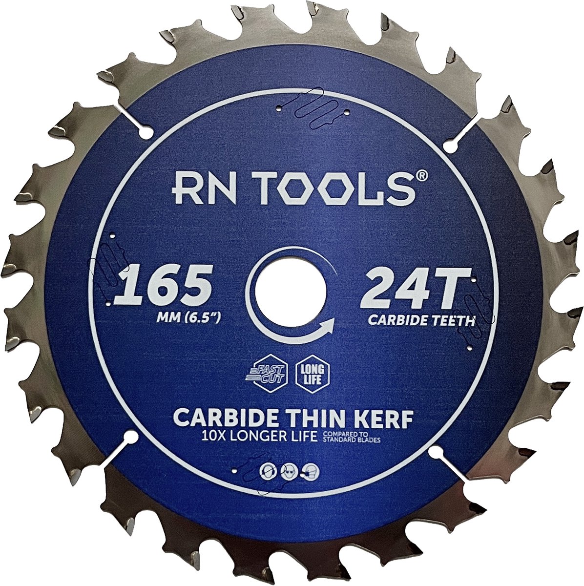 RNtools Cirkelzaagblad Carbide Thin Kerf - 165 x 20 mm - 24 tanden - Anti-kickback - voor zacht hout, hard hout en plaatmateriaal