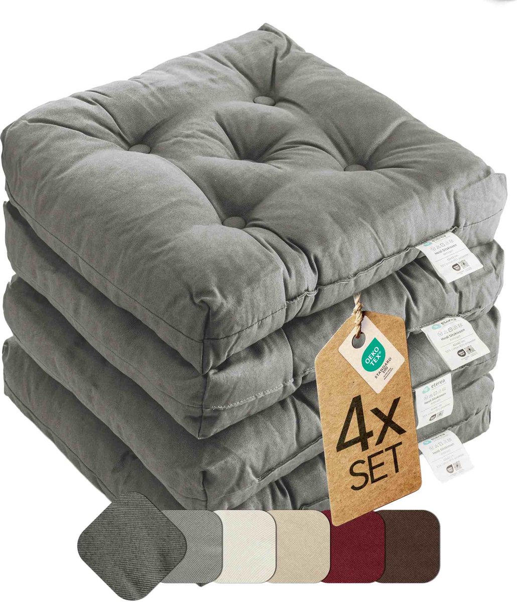 etérea Heidi Zitkussen Stoelkussen - Seat Cushion 4 Stuk - 42x42 cm - Grijs