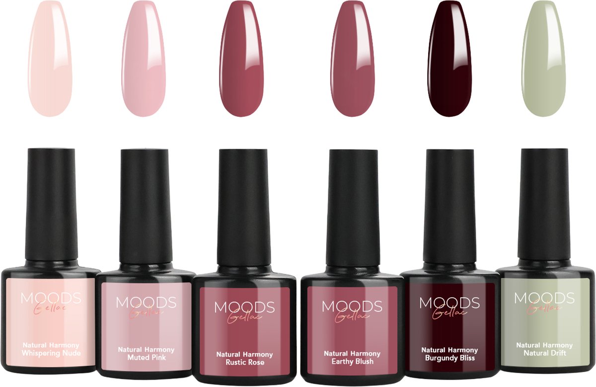 Moods Gellac 6-delige Set - Gellak Starterspakket - Gel Nagellak - 8ML - Natural Harmony - Gellac - Nagels - Chique Kleuren - HEMA- & TPO-vrij
