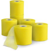 Zes rollen felgele sportonderwrap met textuur, op een zwarte achtergrond.