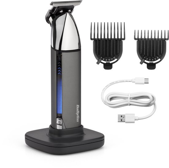 BaByliss Tondeuse à barbe Super-X Métal Series T996E - Lame en T en acier japonais - Station de chargement USB - Étanche