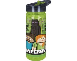 Product: Minecraft Tritan Drinkfles - 580 ml – Vaatwasserbestendig & BPA-vrij - Drinkfles voor kinderen – Transparant groen/Zwart, van het merk 
