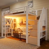 Lit mezzanine 90 x 200 cm - avec éclairage LED - avec espace de rangement ouvert - sans matelas - blanc