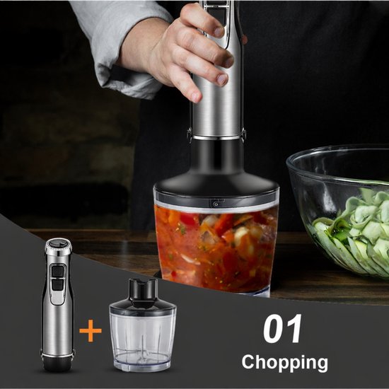 Staafmixer - Handblender - Keukenmixer - 4 in 1 Staafmixer Set - 1000W Krachtige Mixer - Smoothie Maker - Hakmolen - Garde - IJsvergruizer - Babyvoeding - Soepen - Sauzen - Puree - Keukenapparaat van Merkloos — afbeelding 5