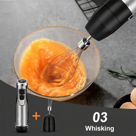 Staafmixer - Handblender - Keukenmixer - 4 in 1 Staafmixer Set - 1000W Krachtige Mixer - Smoothie Maker - Hakmolen - Garde - IJsvergruizer - Babyvoeding - Soepen - Sauzen - Puree - Keukenapparaat van Merkloos — afbeelding 4