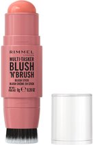Rimmel London Multi-Tasker Blush'N'Brush Stick, Cotton Candy, opbouwbare kleur, waterbestendig, ingebouwd kwastje, makkelijk aan te brengen, glijdende textuur, 8 g