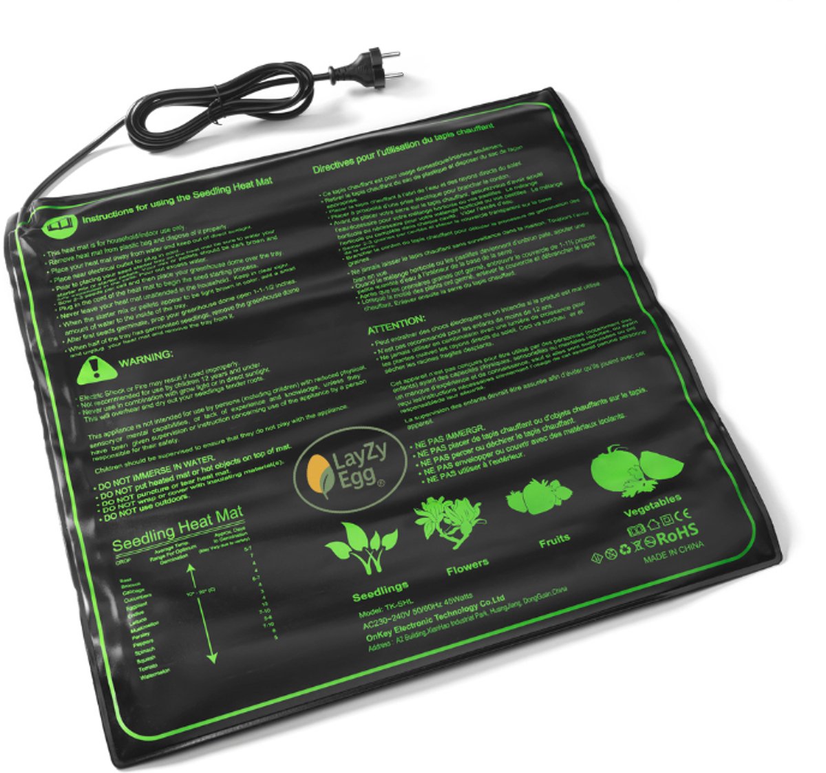 LayZyEgg® Kweekmat 52×52 cm – Zaaiingsmat & Verwarmingsmat voor Zaden en Stekjes – Ook voor Terrarium – Spatwaterdicht – 45W – Zonder Regelaar - wordt ook wel gebruikt als Warmhoudmat voor Desemstarter & Fermentatie - Deeg Rijzen