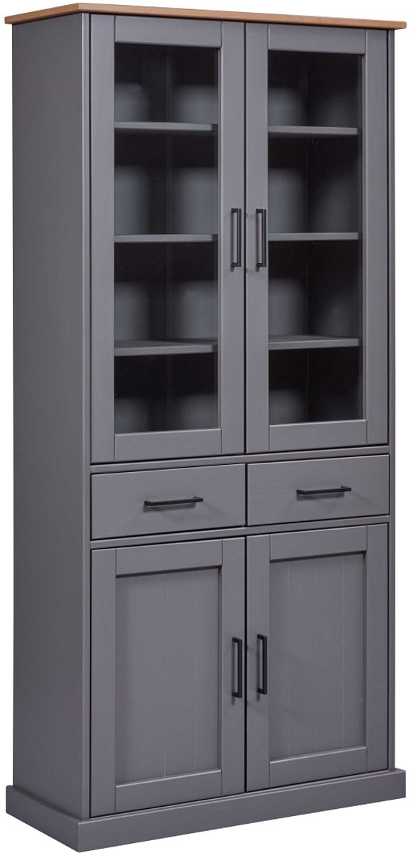 Interlink- vitrinekast Forenzo massief grenen grijs gelakt- 90x190cm