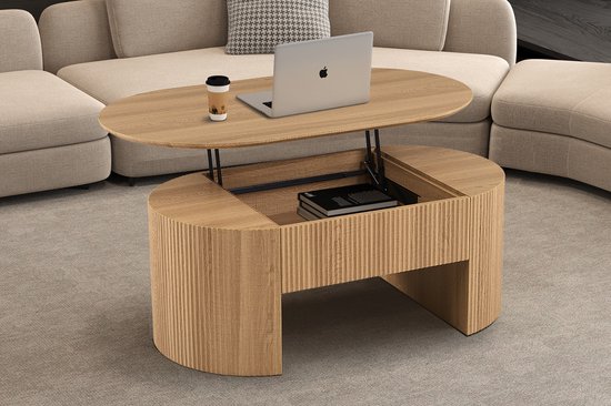 Table basse « Lagos » 120 cm, plateau relevable, Decor chêne naturel