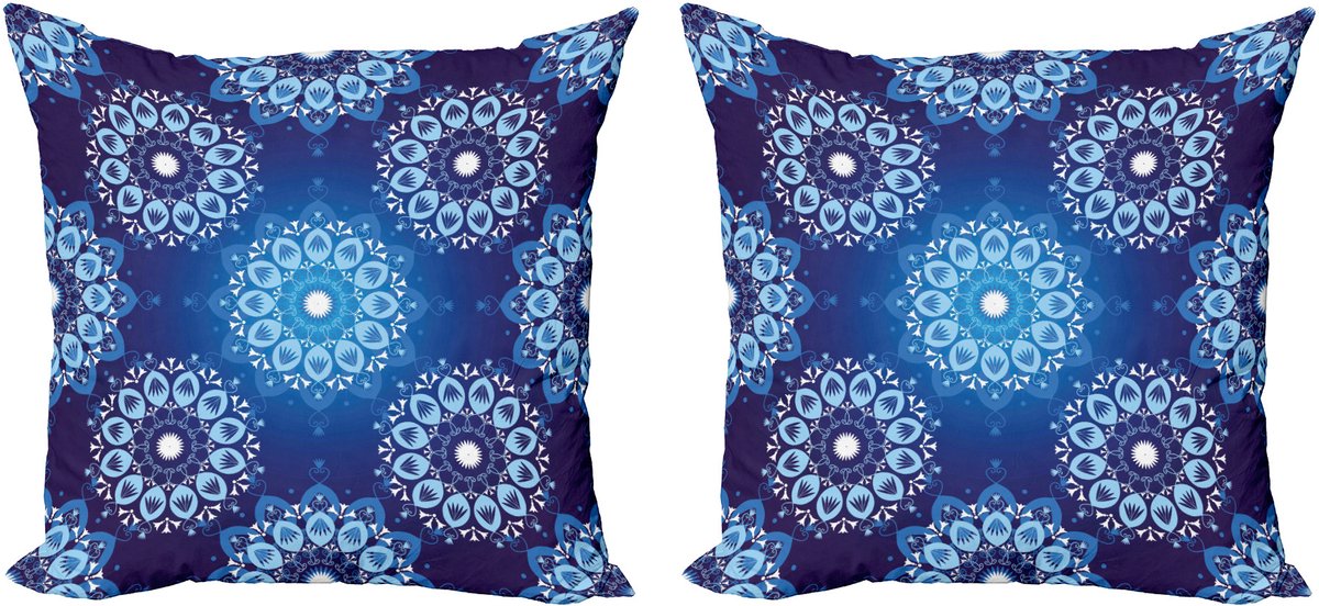 ABAKUHAUS Donkerblauwe decoratieve kussenhoes, 2 stuks, vintage sneeuwvlokk 45x45 cm, hemelsblauw wit