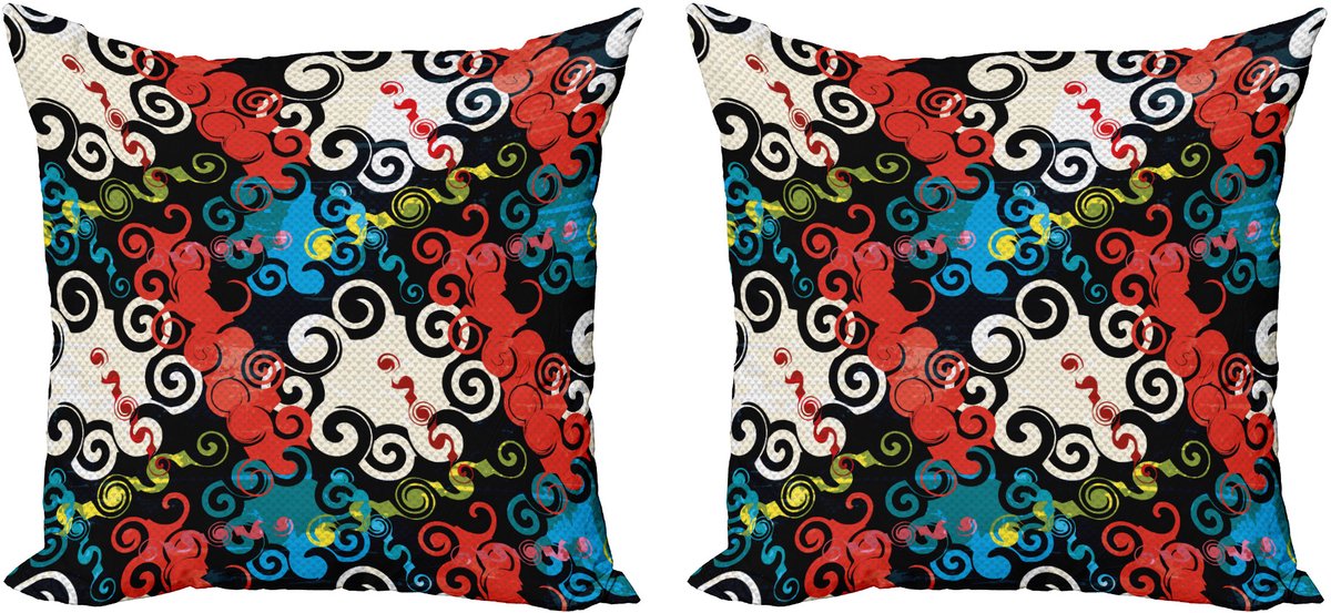 ABAKUHAUS Psychedelische decoratieve kussenhoes (2 stuks), Grunge Street Art, 40x40 cm, meerkleurig