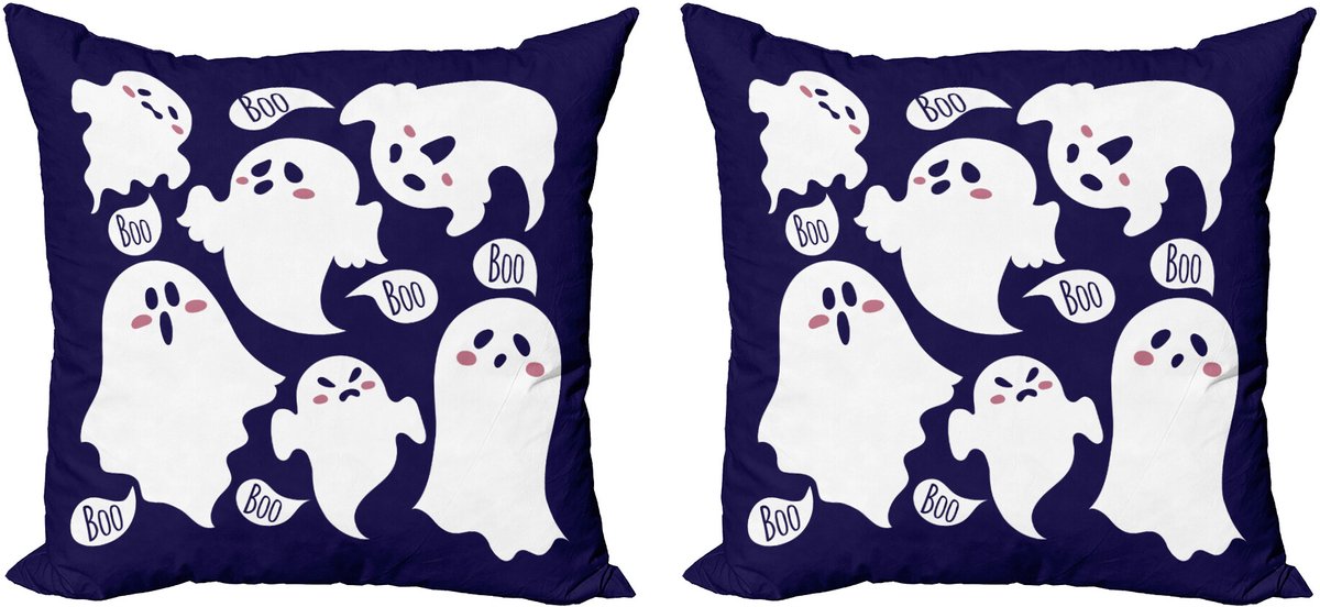 ABAKUHAUS Decoratieve kussenhoes met spookmotief, 2 stuks, griezelige spookfiguren (Boe!), 45x45 cm, gedroogde roos indigo
