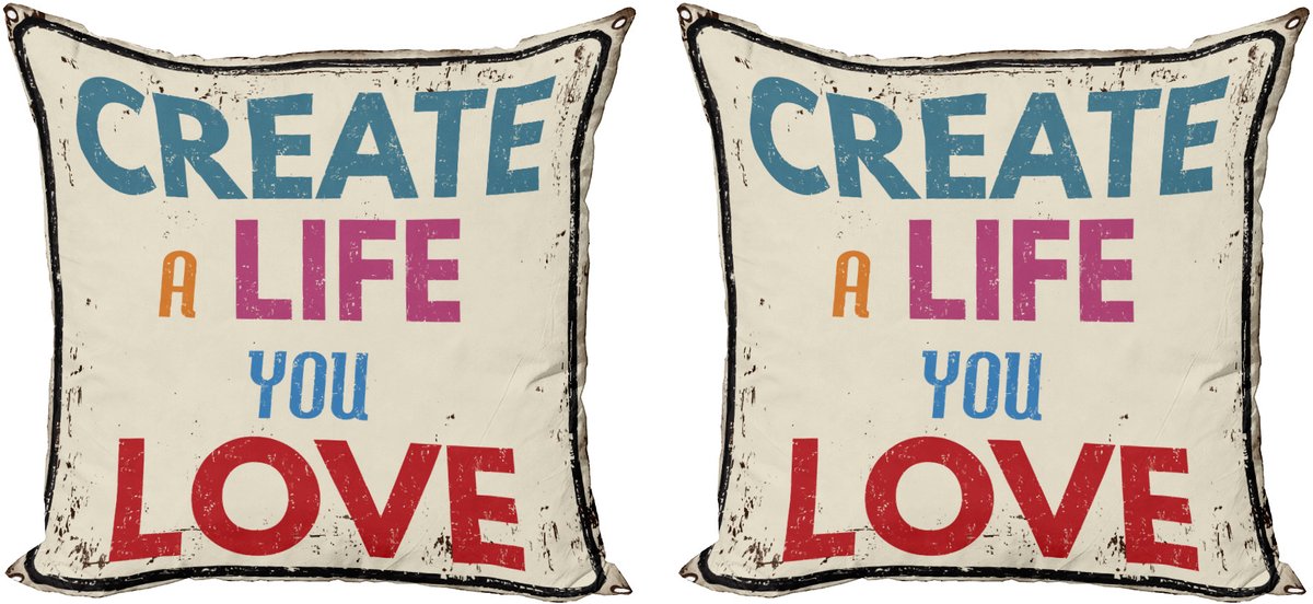ABAKUHAUS Decoratieve Kussenhoes met citaat "Creëer een leven waar je van houdt" Tekst, 50x50 cm, Meerkleurig